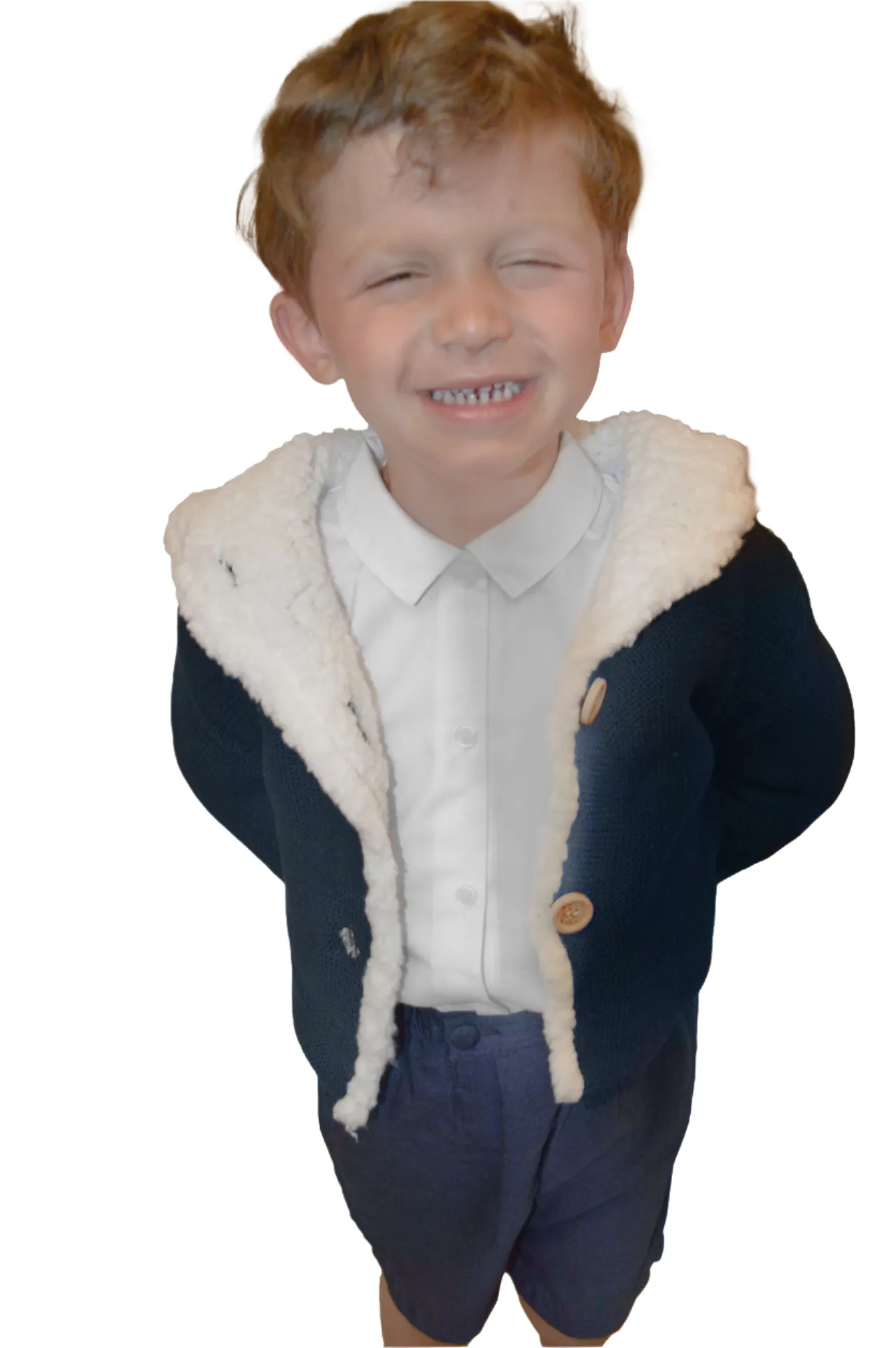 8192-Navy Baby Boy Hooded Sherpa Lined Jacket
