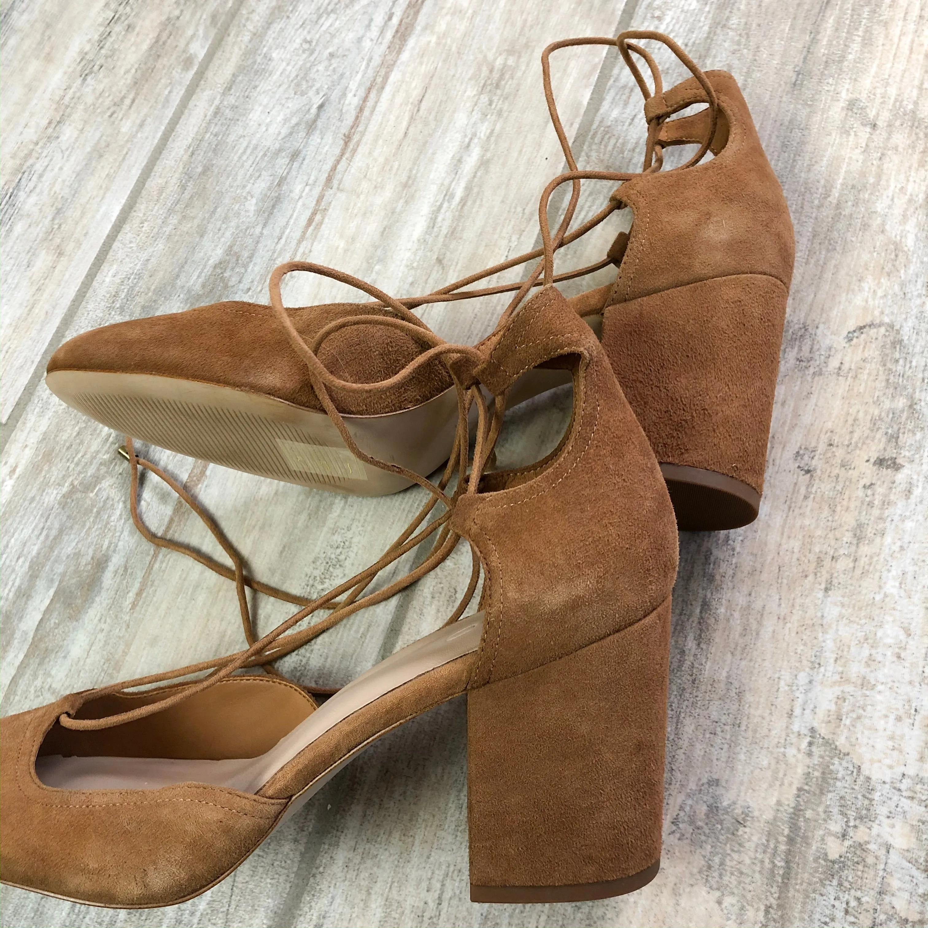 Aldo Suede Camel Block Strappy Heels 10