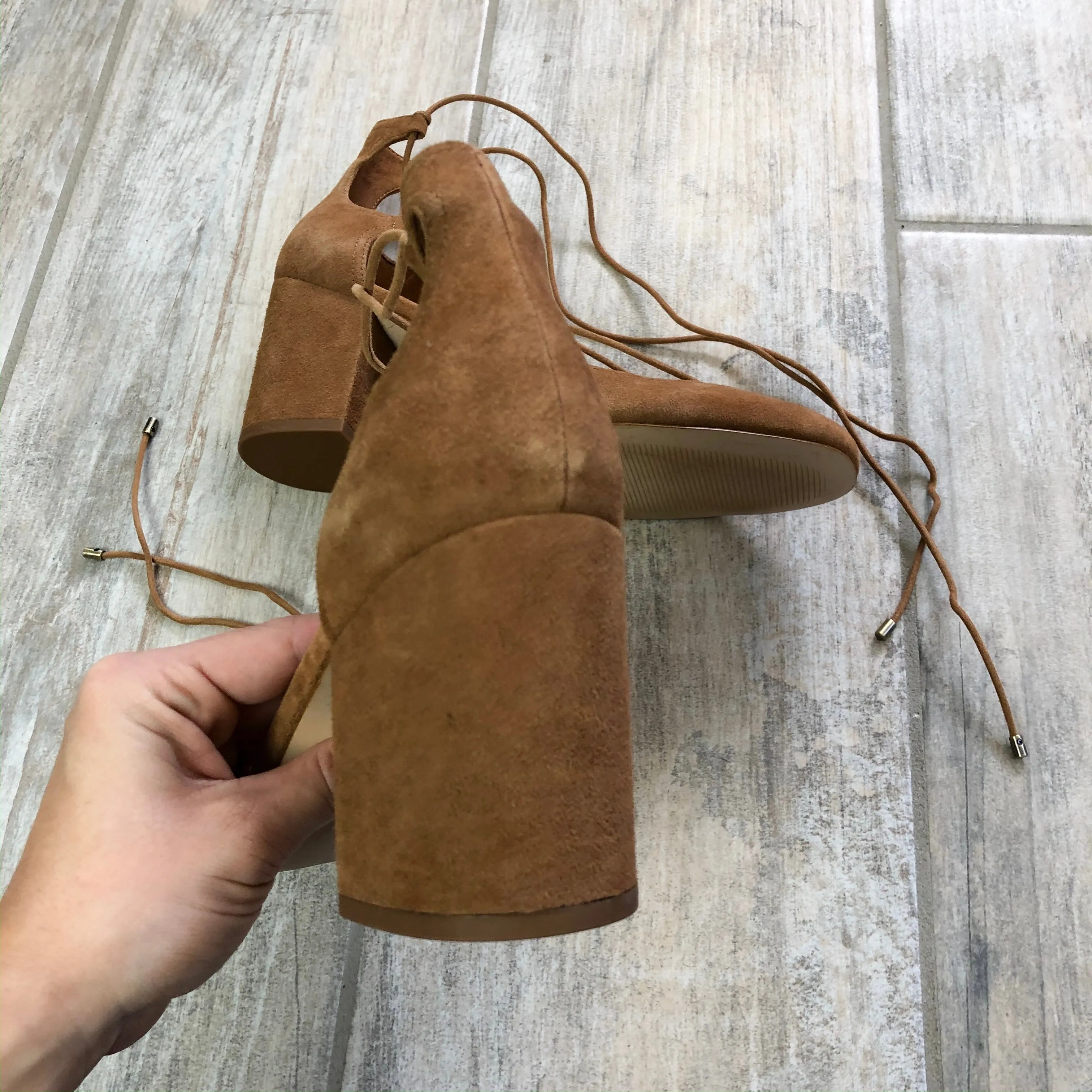 Aldo Suede Camel Block Strappy Heels 10