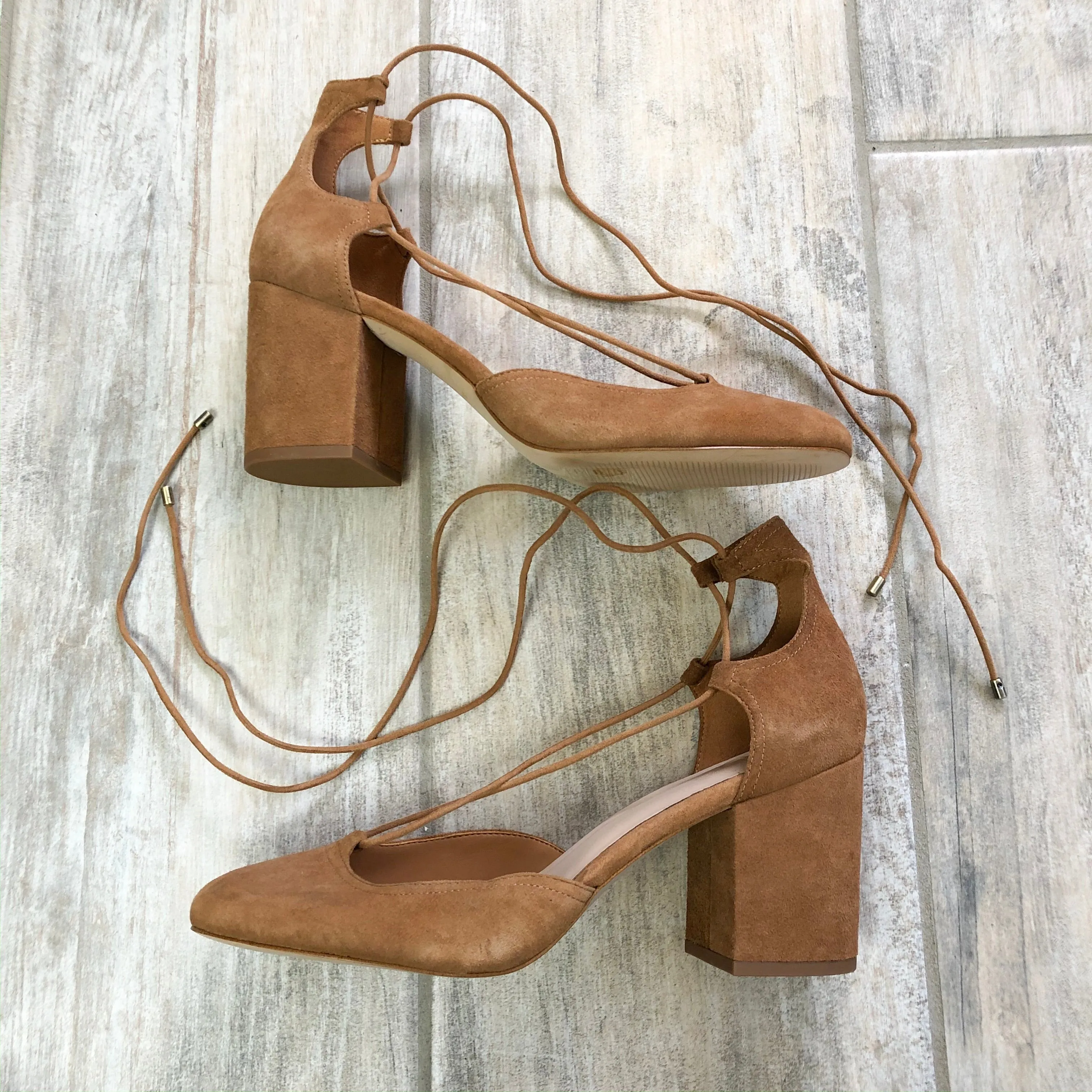 Aldo Suede Camel Block Strappy Heels 10