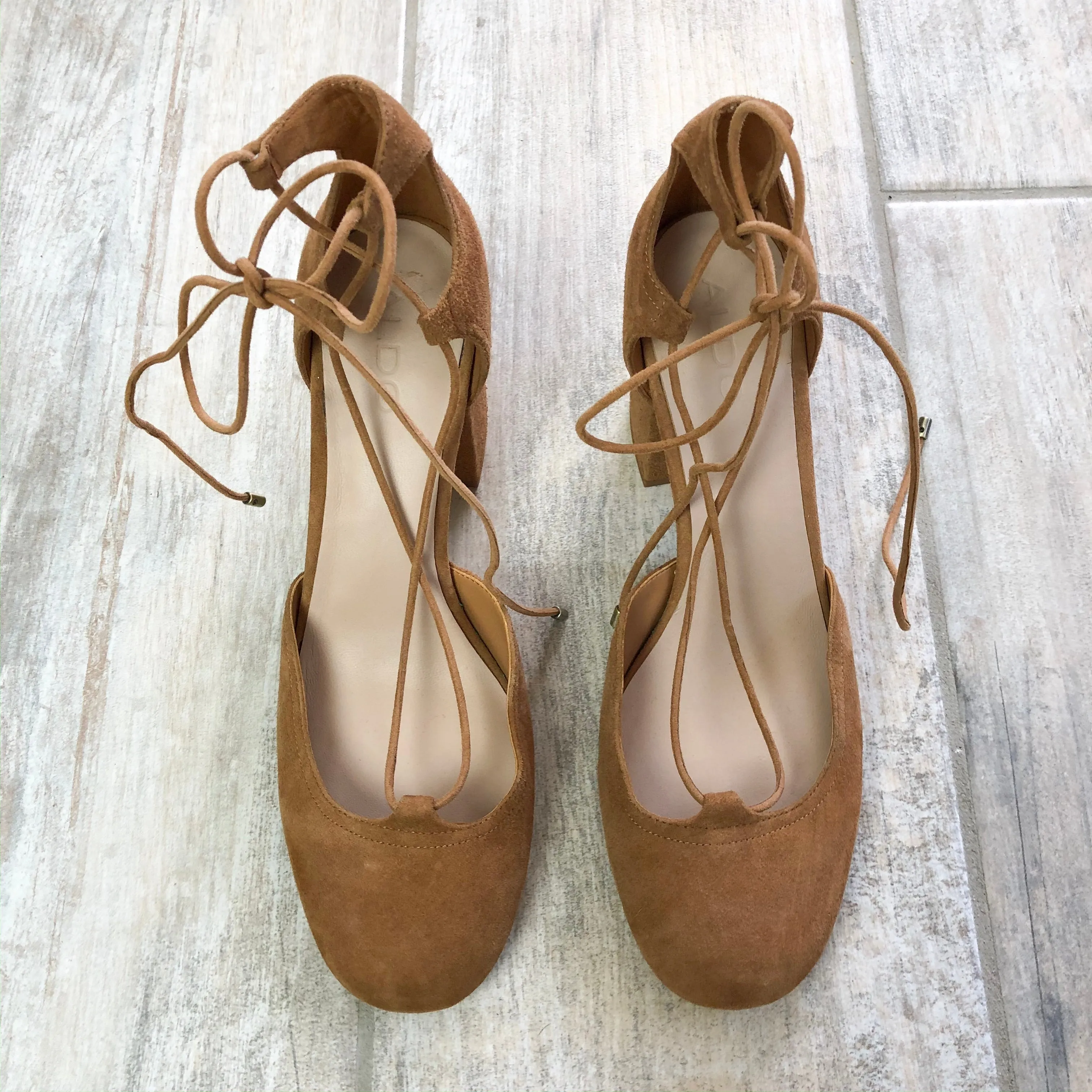 Aldo Suede Camel Block Strappy Heels 10
