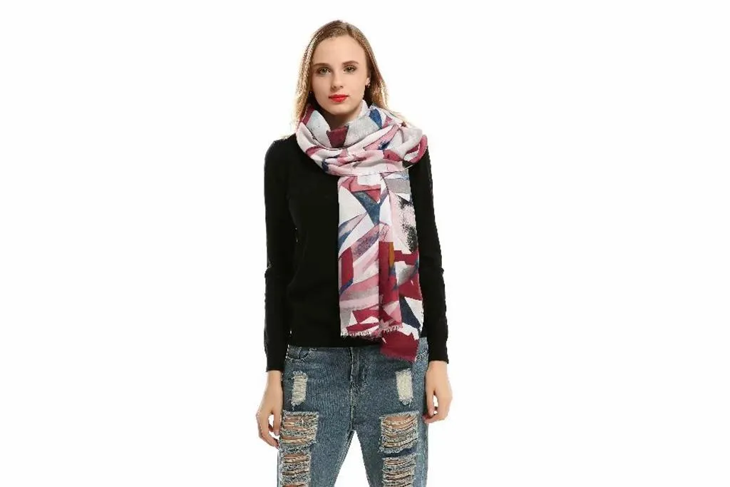 Charlotte Abstract Burgundy & Grey Print Scarf
