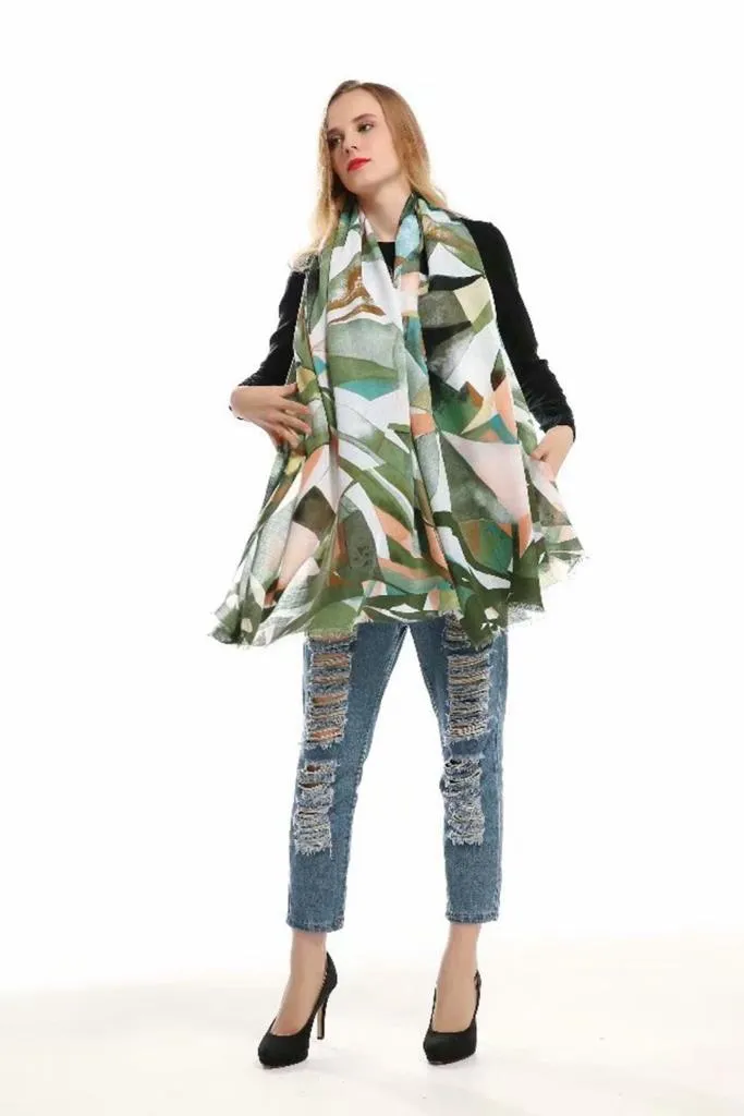 Charlotte Abstract Khaki & Orange Print Scarf