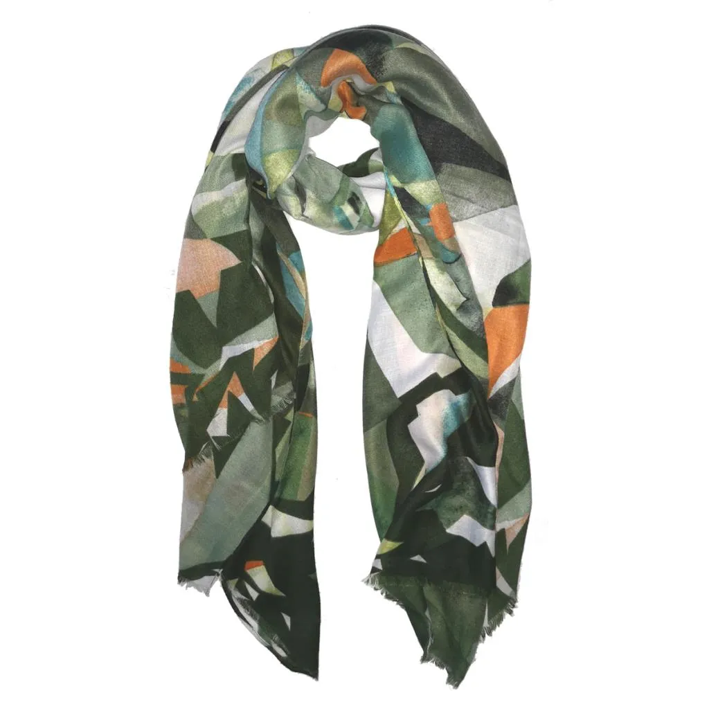 Charlotte Abstract Khaki & Orange Print Scarf