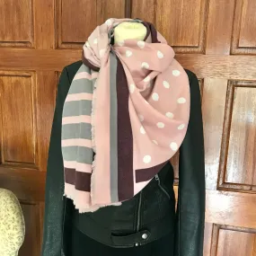 Dots & Stripes Cashmere Feel Scarf in Grey & Pink