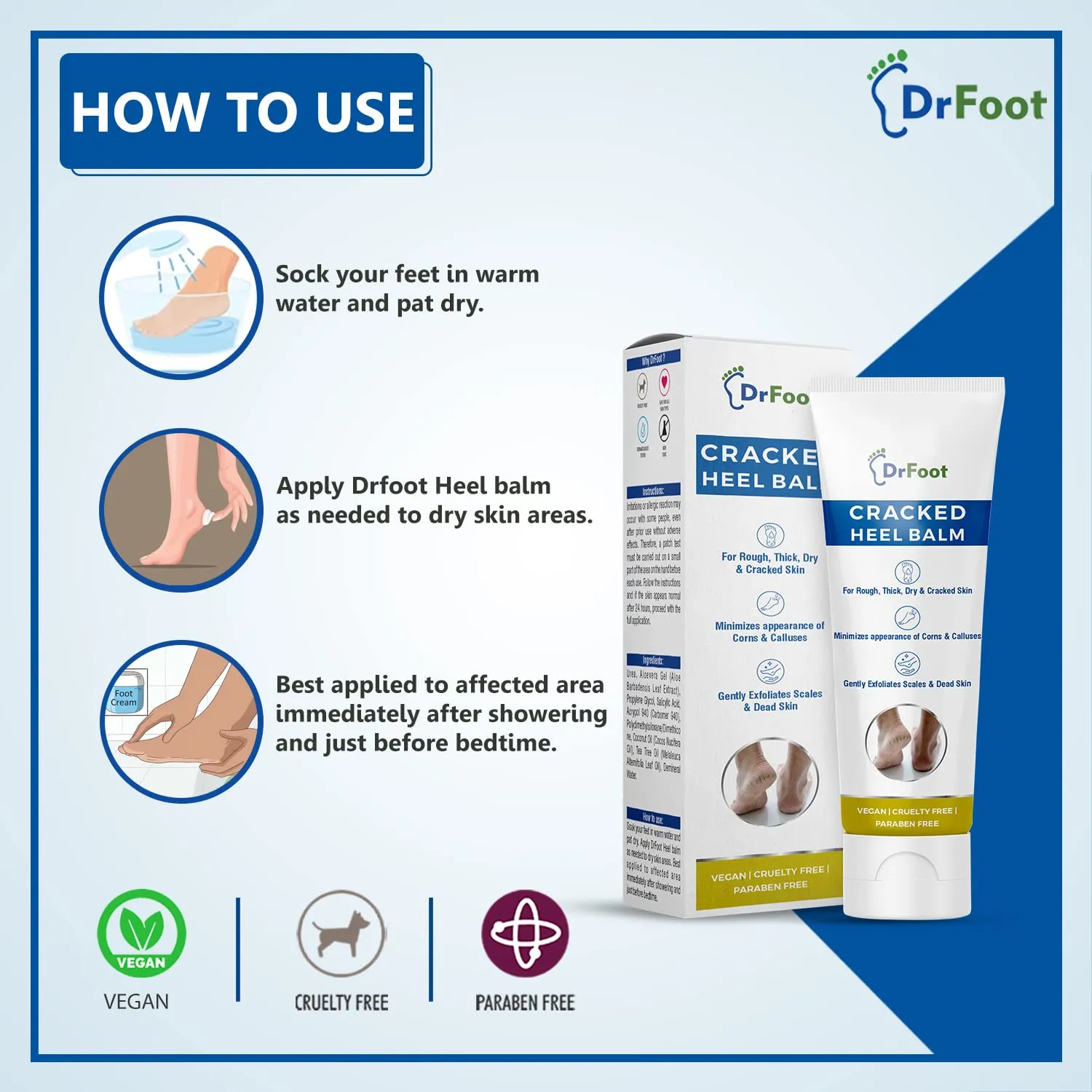 Dr Foot Cracked Heel Balm with Urea, Aloe Vera Gel & Tea Tree Oil for Rough, Thick, Dry, Cracked Skin | Cure and Moisturizes for Healthy Feet – 50gm