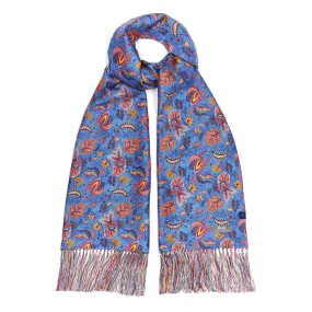 Exotic Floral Silk Scarf in Blue