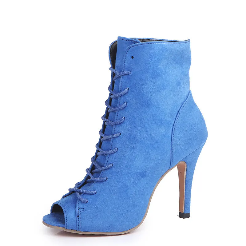 Lace-Up Peep Toe High Heel Boots