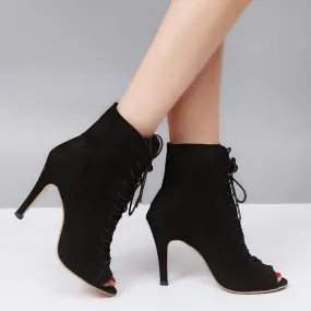 Lace-Up Peep Toe High Heel Boots