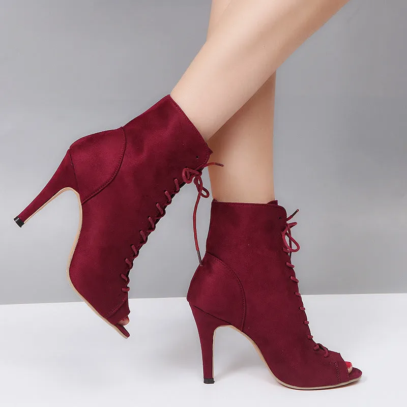 Lace-Up Peep Toe High Heel Boots