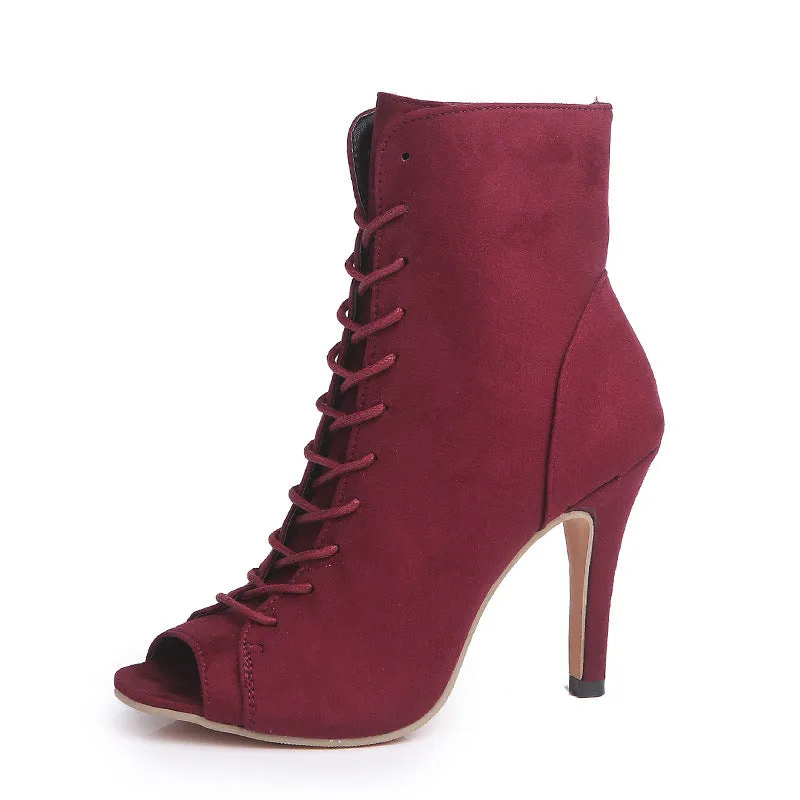 Lace-Up Peep Toe High Heel Boots