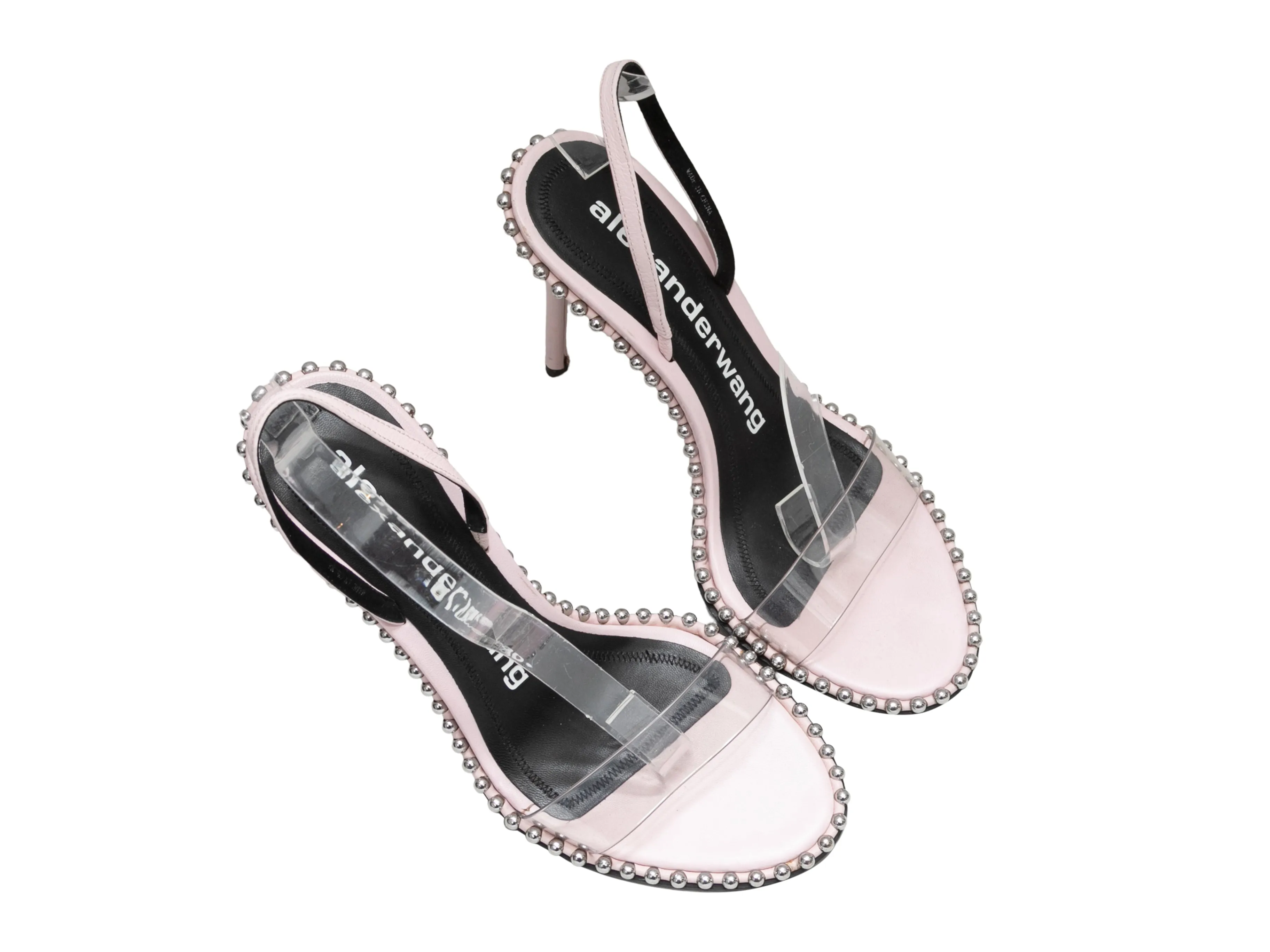 Light Pink & Clear Alexander Wang Leather & PVC Nova Embellished Heeled Sandals Size 40