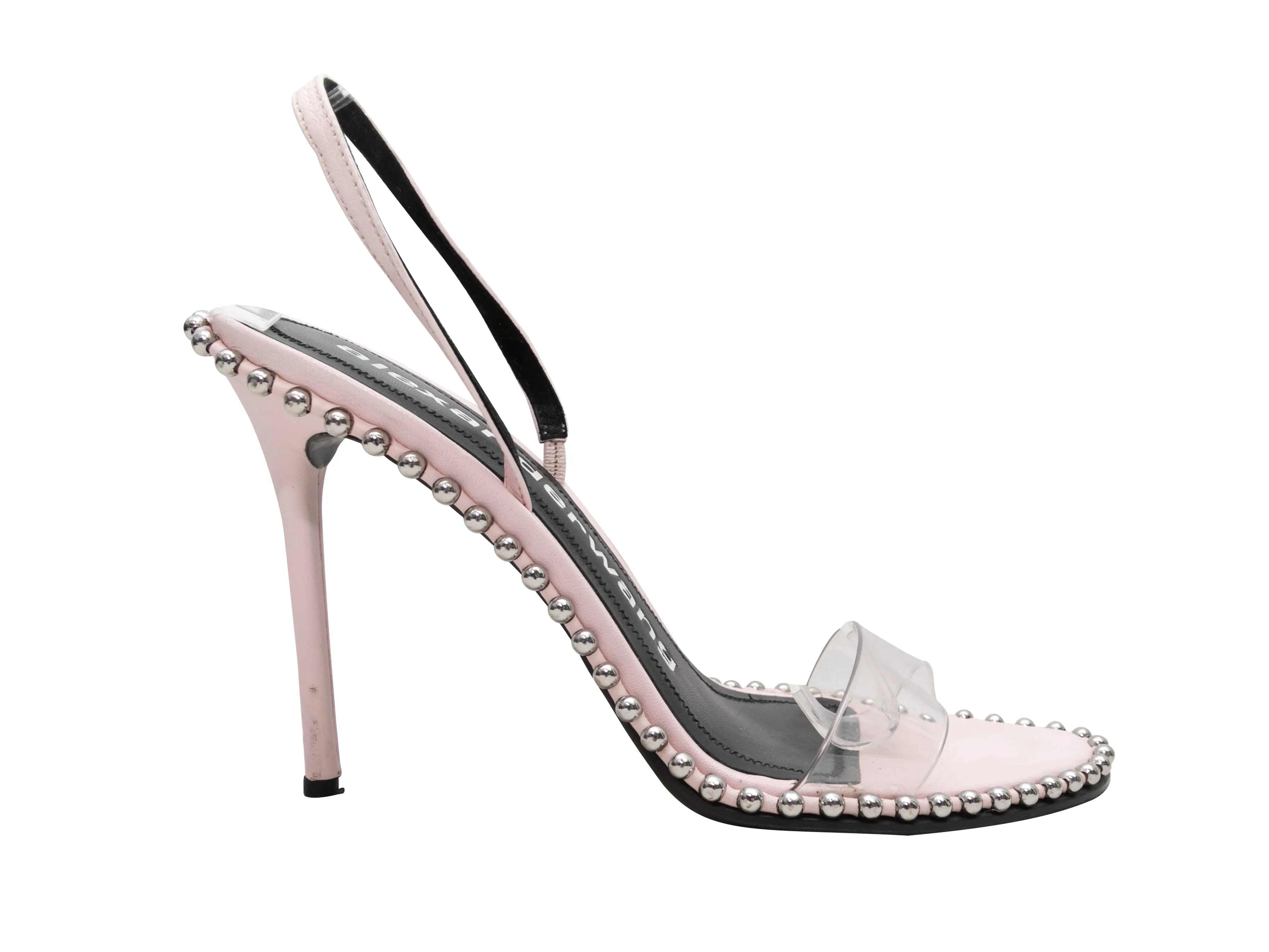 Light Pink & Clear Alexander Wang Leather & PVC Nova Embellished Heeled Sandals Size 40
