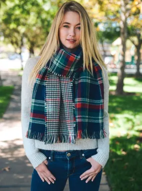 Navy Blue & Green Classic Blanket Scarf