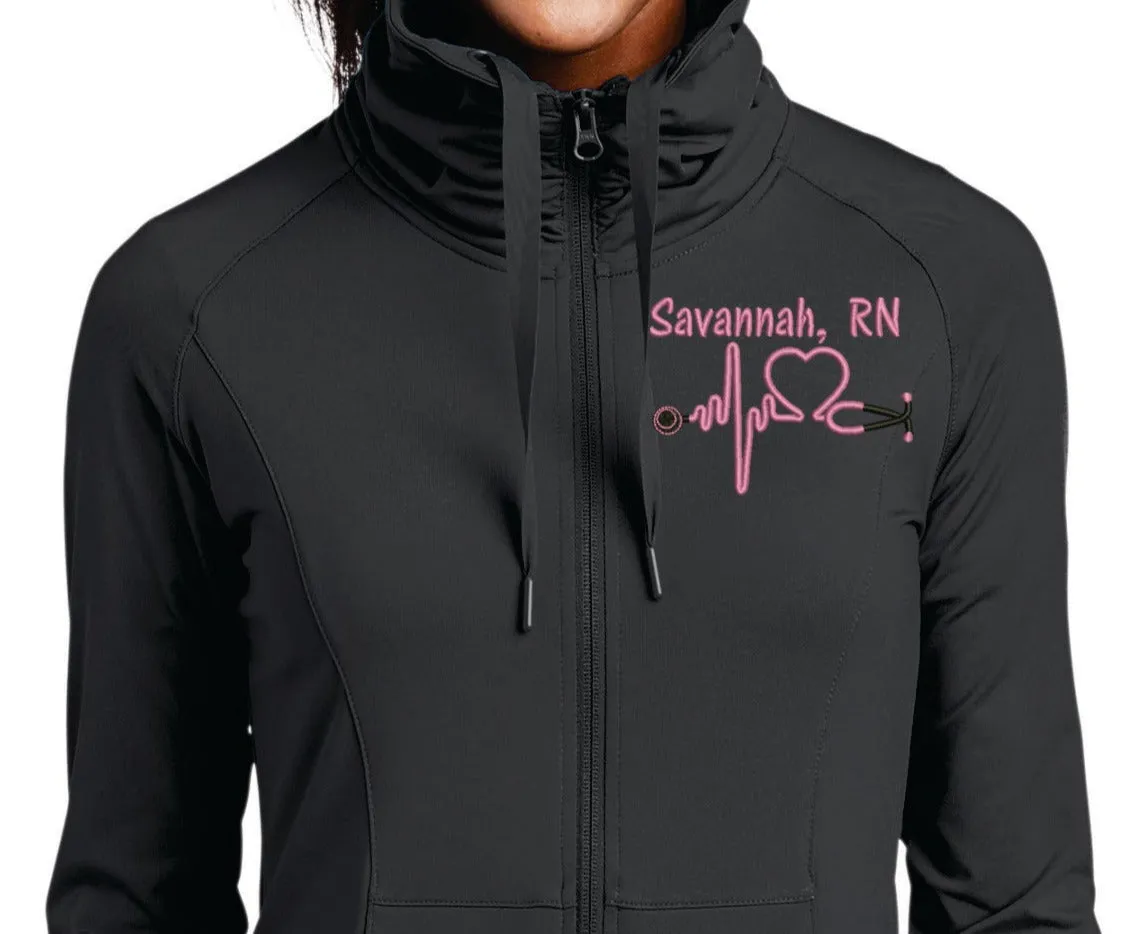 Personalized Nurse Full Zippered Jacket|Lightweight Jacket|Personalized Nurse Polyester Jacket | Personalized Ladies Nurse| Heart Stethoscope