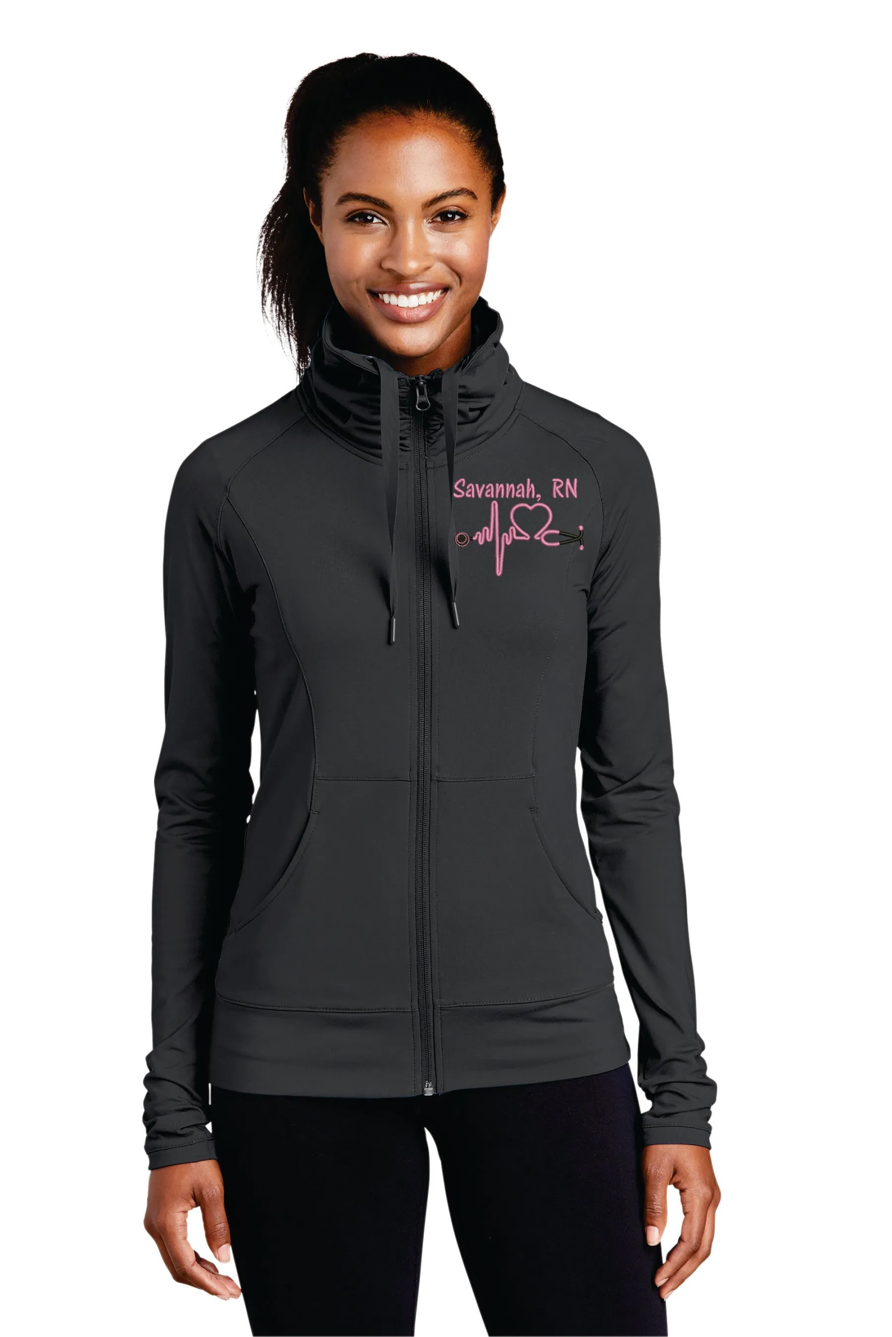 Personalized Nurse Full Zippered Jacket|Lightweight Jacket|Personalized Nurse Polyester Jacket | Personalized Ladies Nurse| Heart Stethoscope