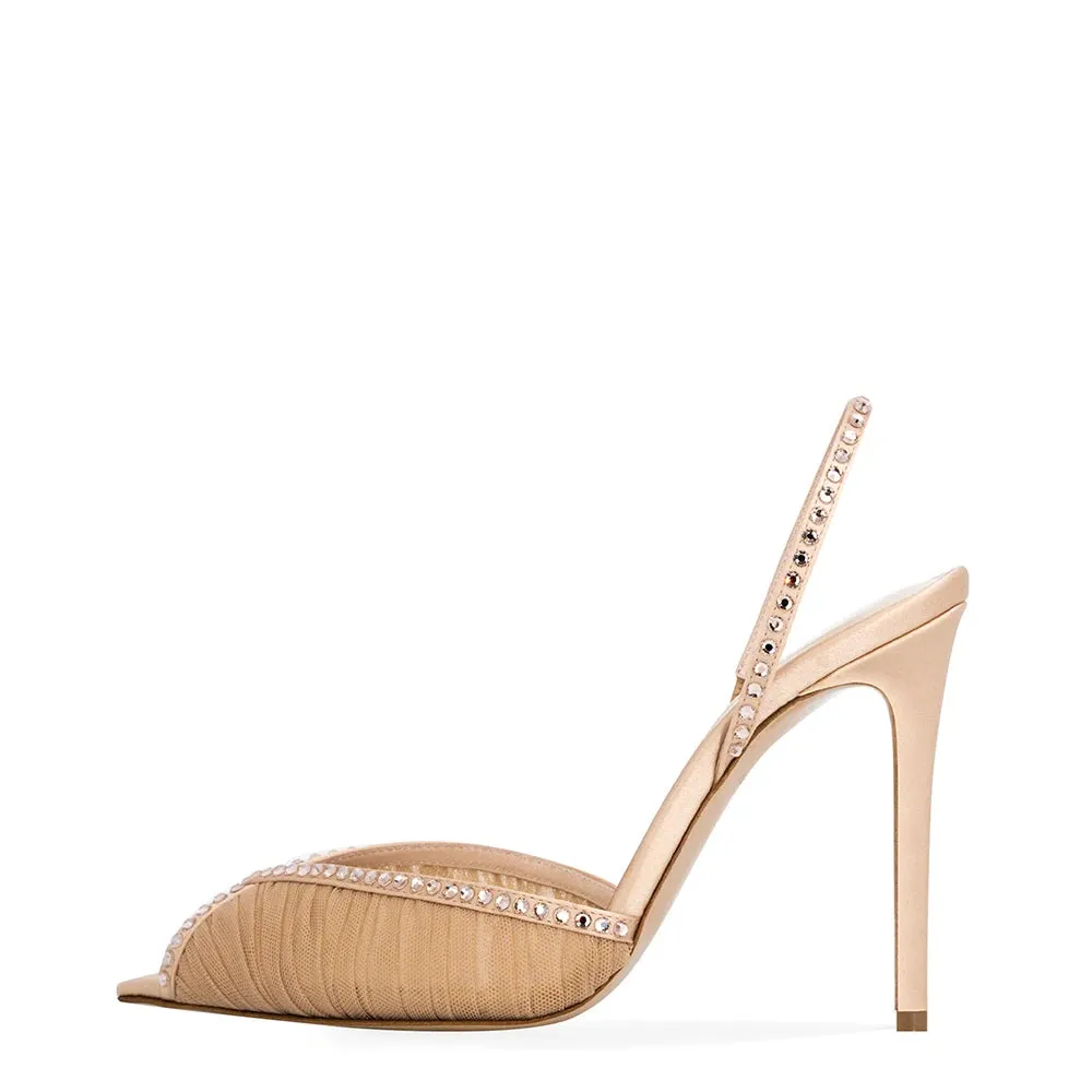 Trend4us Luxe Rhinestone Mesh Slingback Heels
