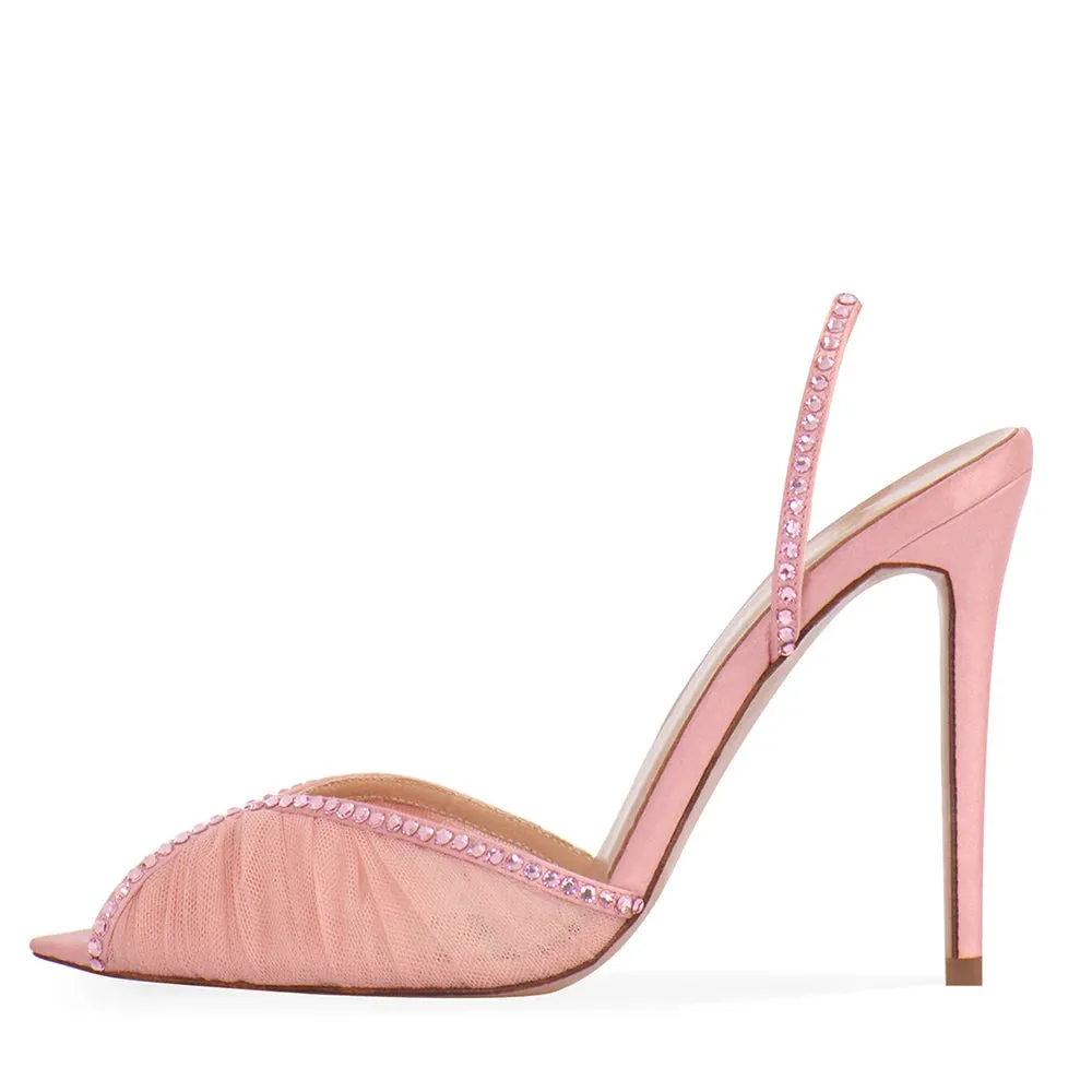 Trend4us Luxe Rhinestone Mesh Slingback Heels