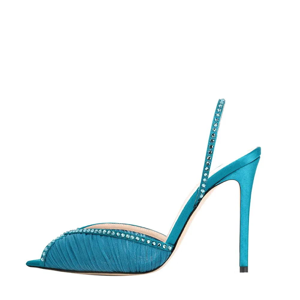 Trend4us Luxe Rhinestone Mesh Slingback Heels