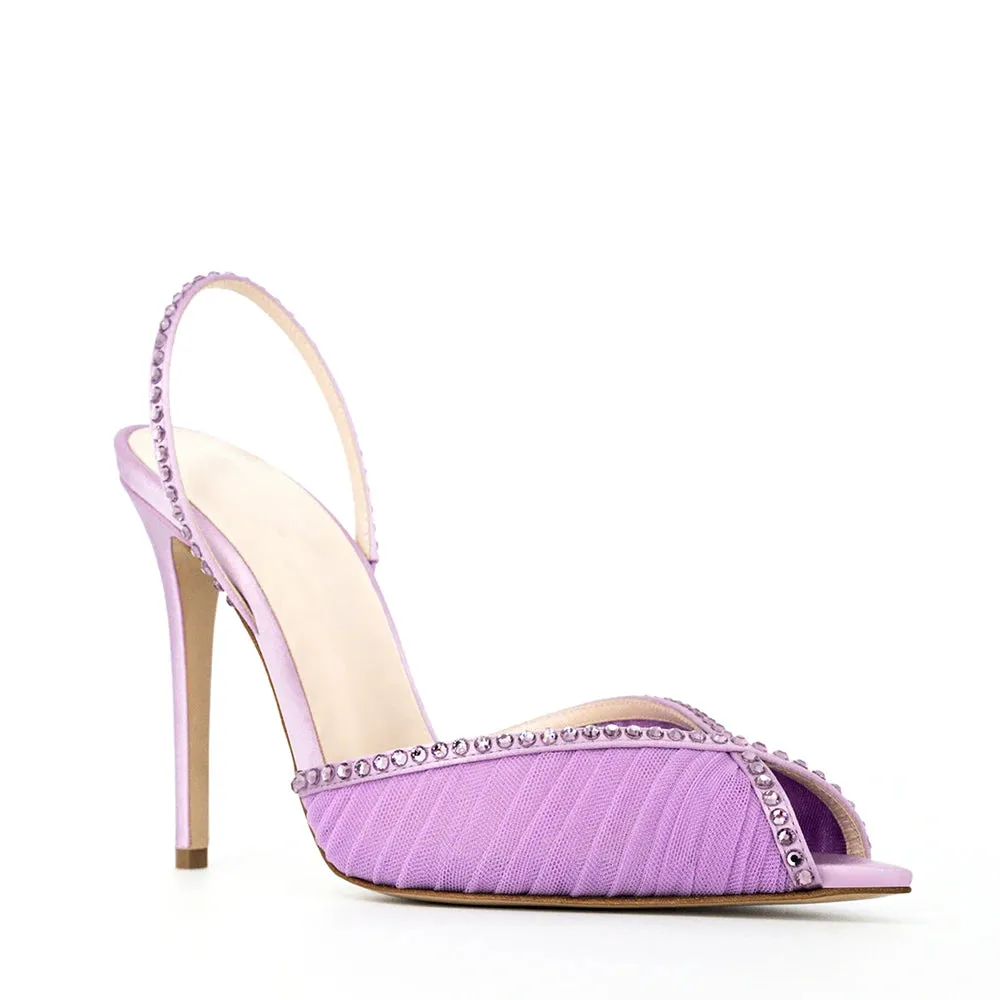 Trend4us Luxe Rhinestone Mesh Slingback Heels