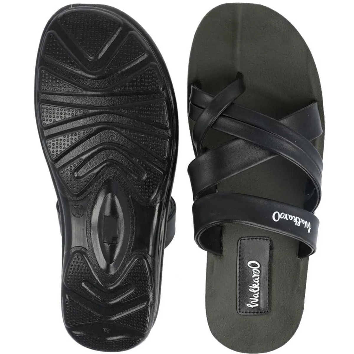 Walkaroo Men Cross Strap Slide Sandals  - W5687 Green
